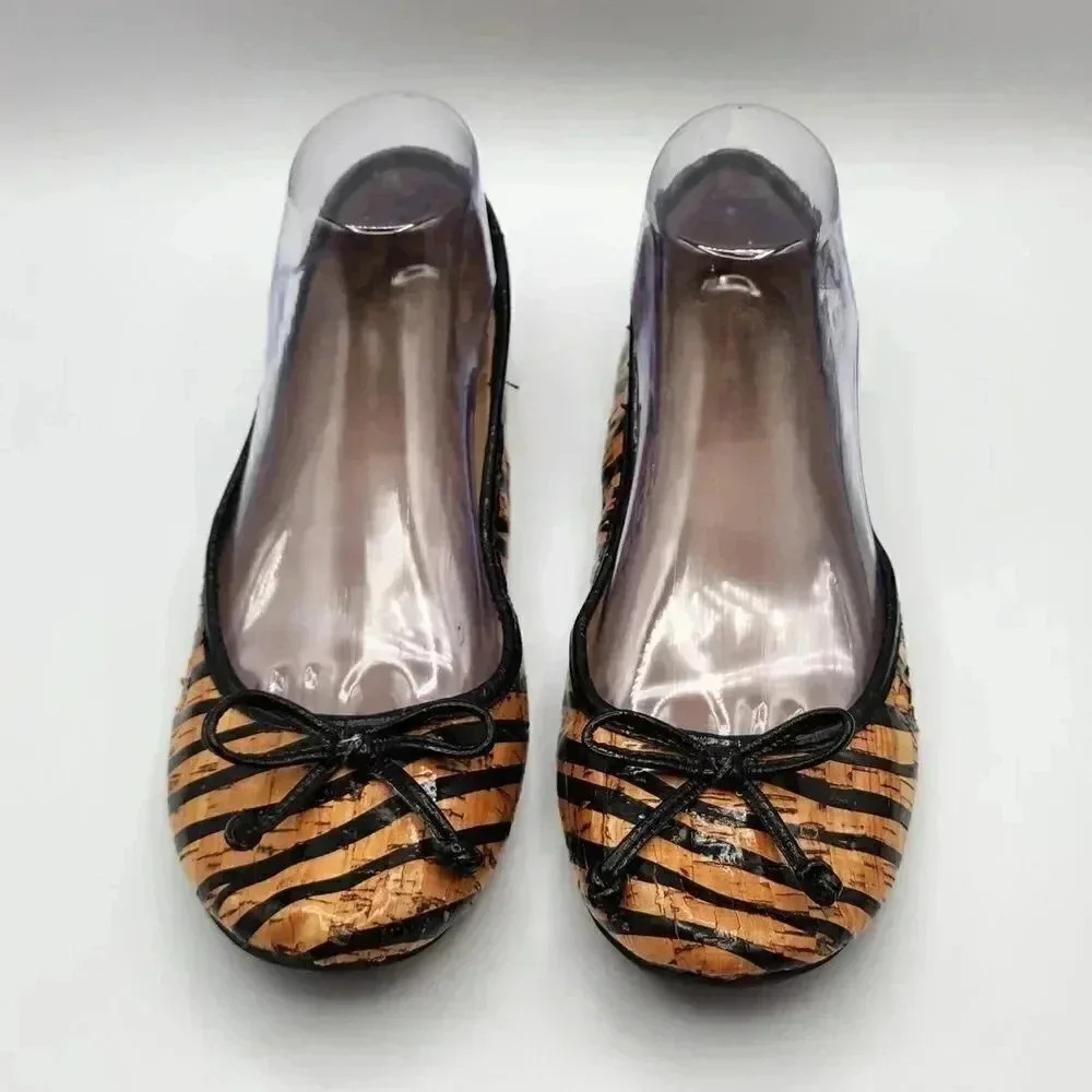 Kenneth Cole Reactions Ballet Flat Bow Brown Black Stripes Womens‎ Size 7.5